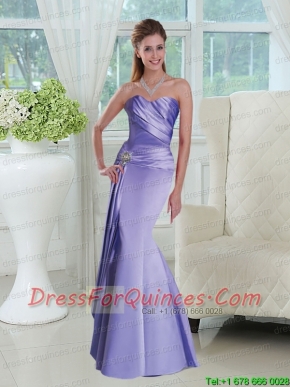 Elegant Lavender Sweetheart Ruched Prom Dress with Beads