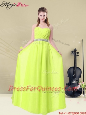 Spring Hot Sale Empire Sweetheart Belt Dama Dresses in Yellow Green for 2016