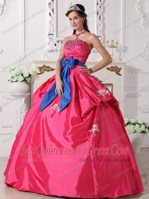 Hot Pink Ball Gown Strapless Floor-length Taffeta Beading Quinceanera Dress