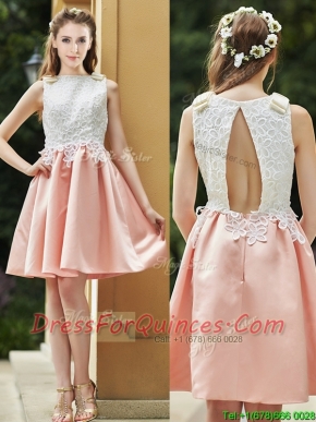 Elegant Bateau Open Back Applique Short Dama Dresses in Pink