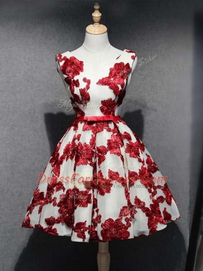 Top Selling White And Red Scoop Neckline Lace and Appliques Evening Dress Sleeveless Lace Up