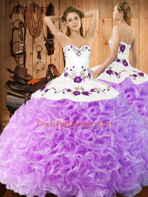 Lilac Fabric With Rolling Flowers Lace Up Sweet 16 Quinceanera Dress Sleeveless Floor Length Embroidery