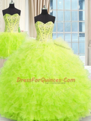 Luxury Three Piece Sleeveless Beading and Ruffles Floor Length 15 Quinceanera Dress