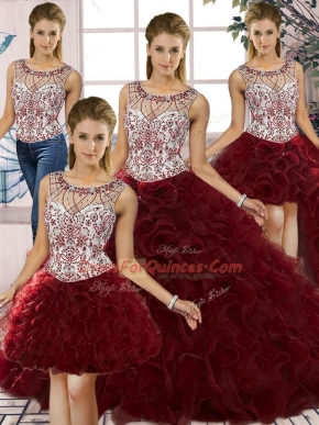 Organza Sleeveless Floor Length Sweet 16 Dresses and Beading and Ruffles