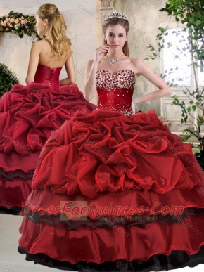 Romantic Ball Gown Beading and Pick Ups Sweet 16 Gowns in Wine Red