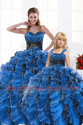 Extravagant Royal Blue Lace Up Quinceanera Dresses Beading and Appliques and Ruffles Sleeveless Floor Length
