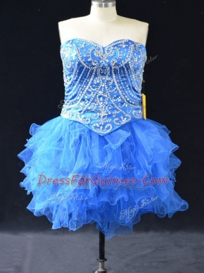 Sleeveless Beading and Ruffles Lace Up Prom Party Dress