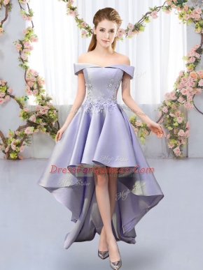 Artistic Lavender Sleeveless High Low Appliques Lace Up Quinceanera Court Dresses