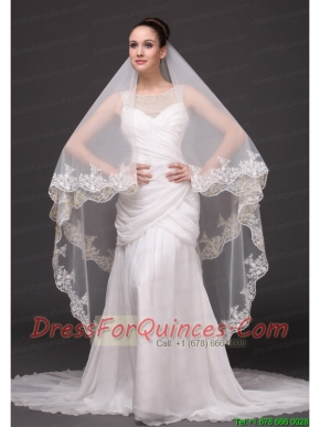 Lace Appliques Tulle Bridal Veils For Wedding