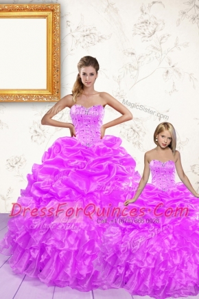 Nice Lilac Lace Up 15 Quinceanera Dress Beading and Ruffles and Pick Ups Sleeveless Floor Length