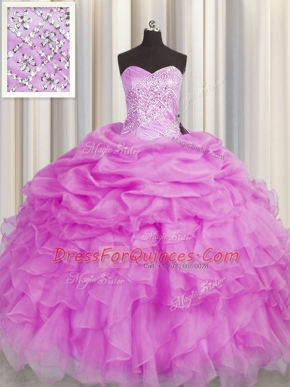 Lilac Sleeveless Organza Lace Up 15th Birthday Dress for Military Ball and Sweet 16 and Quinceanera