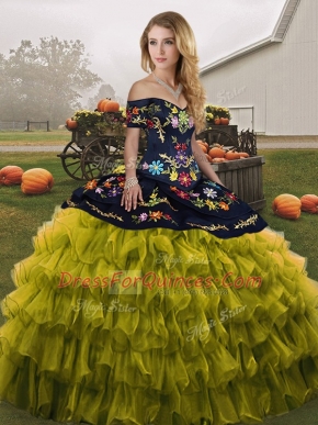 Spectacular Organza Sleeveless Floor Length Quince Ball Gowns and Embroidery and Ruffled Layers