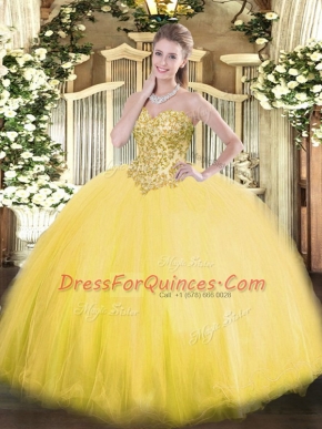 Smart Gold Sweetheart Neckline Appliques Quinceanera Gown Sleeveless Lace Up