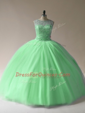 Flare Scoop Lace Up Beading Sweet 16 Quinceanera Dress Sleeveless