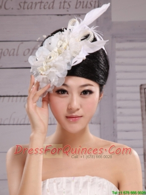 Hair Accessories For Brides Bud Silk Yarn Feather With Pearls and Beading Embellishment