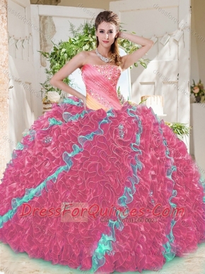 Beautiful Beaded Pleated and Ruffled Big Puffy Cheap Quinceanera Dress in Rainbow