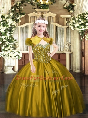 Ball Gowns Little Girl Pageant Gowns Brown Straps Satin Sleeveless Floor Length Lace Up