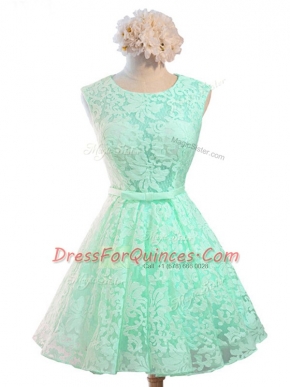 Lace Sleeveless Knee Length Vestidos de Damas and Belt
