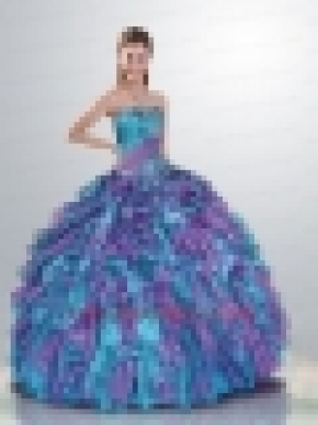 2014 Amazing Sweetheart Beading and Ruffles Quinceanera Dress in Blue and Purple