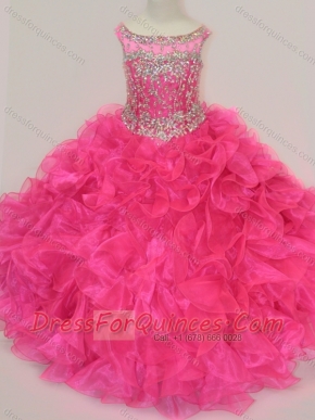 Exclusive Scoop Hot Pink Little Girl Pageant Dress with Beading and Ruffles