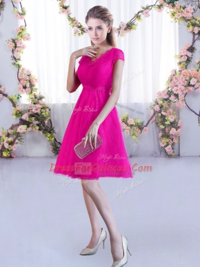 Custom Design Mini Length A-line Cap Sleeves Hot Pink Damas Dress Lace Up