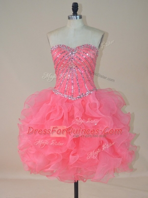 Mini Length Zipper Watermelon Red for Prom and Party with Beading and Ruffles