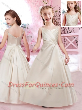 Pretty A Line Taffeta Straps Beaded Adorable Little Girl Pageant Dress with Straps