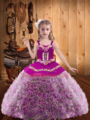 Exquisite Ball Gowns Little Girl Pageant Dress Multi-color V-neck Fabric With Rolling Flowers Sleeveless Floor Length Lace Up