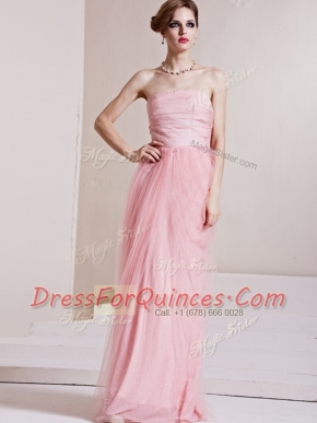 Ruching Homecoming Dress Baby Pink Side Zipper Sleeveless Floor Length