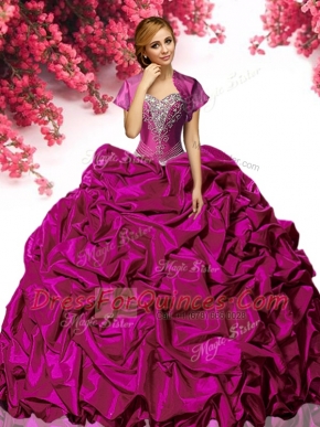 Customized Fuchsia Sleeveless With Train Beading and Ruffles Lace Up 15 Quinceanera Dress