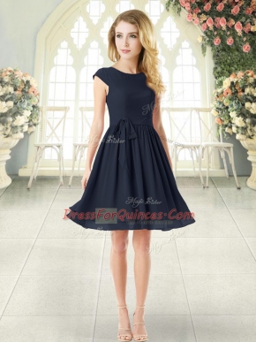 Belt Prom Party Dress Black Zipper Cap Sleeves Mini Length