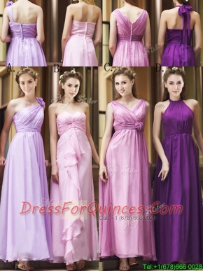 Classical Empire Ruched Chiffon Zipper Up Dama Dresses in Ankle Length