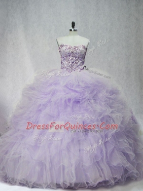Lavender Sweetheart Neckline Ruffles Sweet 16 Dresses Sleeveless Lace Up