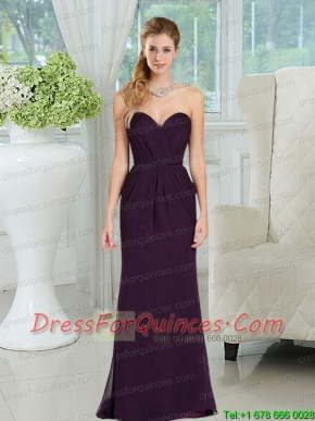 2015 Sweetheart Ruching Floor Length Christmas Party Dress in Dark Purple