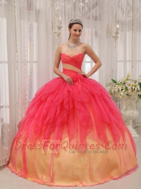 Watermelon Ball Gown Floor-length Organza Beading2014 Spring Quinceanera Dresses
