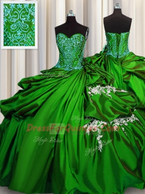 Beading and Appliques Quinceanera Gown Green Lace Up Sleeveless Floor Length