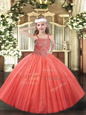 Floor Length Ball Gowns Sleeveless Coral Red Little Girls Pageant Dress Wholesale Lace Up