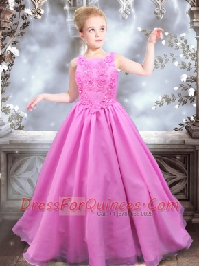 Beautiful A-Line Straps Appliques Rose Pink Little Girl Pageant Dresses