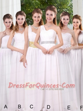 White Ruching Empire Dama Dresses for 2015