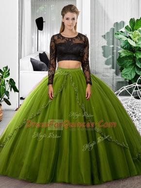Stylish Long Sleeves Backless Floor Length Lace and Ruching Sweet 16 Quinceanera Dress
