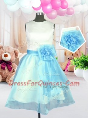 Organza Scoop Sleeveless Zipper Hand Made Flower Flower Girl Dresses in Light Blue