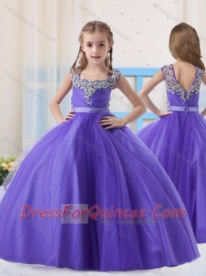 Purple Straps Tulle Purple Zipper Up Mini Quinceanera Dress with Beading