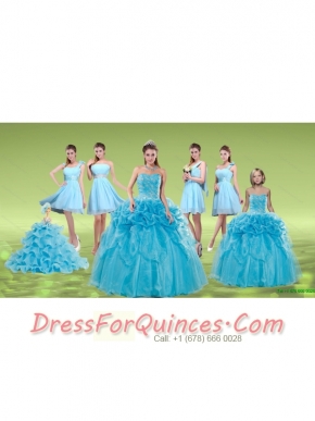 Pick Ups and Embriodery Baby Blue Quinceanera Dress and Ruching Short Dama Dresses and Embroidery Baby Blue Little Girl Dress