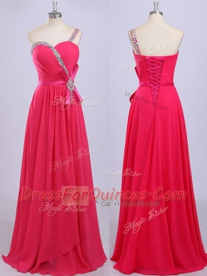 One Shoulder Sleeveless Chiffon Prom Dress Beading and Belt Zipper