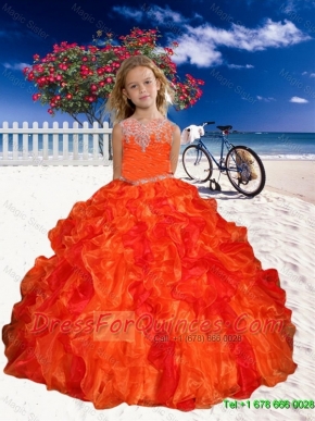 2016 Spring Perfect Appliques Little Girl Pageant Dress in Orange Red with Beaded Decorate