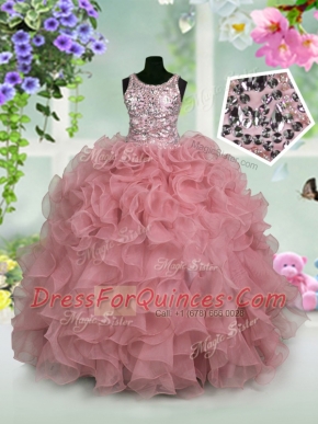 Unique Scoop Sleeveless Ruffles and Sequins Zipper Girls Pageant Dresses