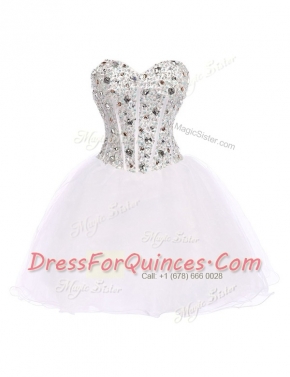 Fabulous Sweetheart Sleeveless Lace Up Prom Evening Gown White Organza