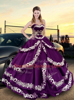 Purple Sleeveless Satin Lace Up 15th Birthday Dress for Sweet 16 and Quinceanera