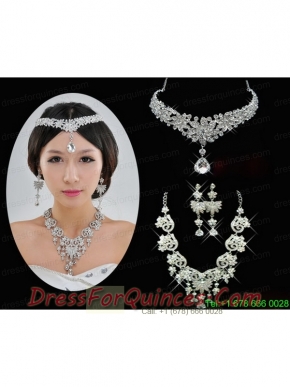 Shining Rhinestones Alloy Necklace And Earrings Jewelry Set