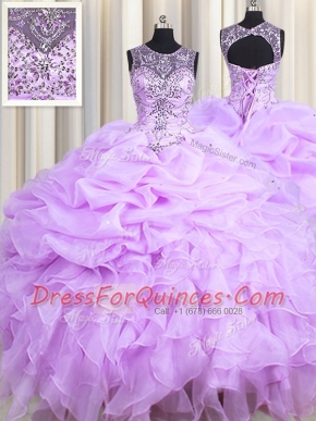 Eye-catching Scoop Pick Ups Floor Length Ball Gowns Sleeveless Lavender Quinceanera Dress Lace Up